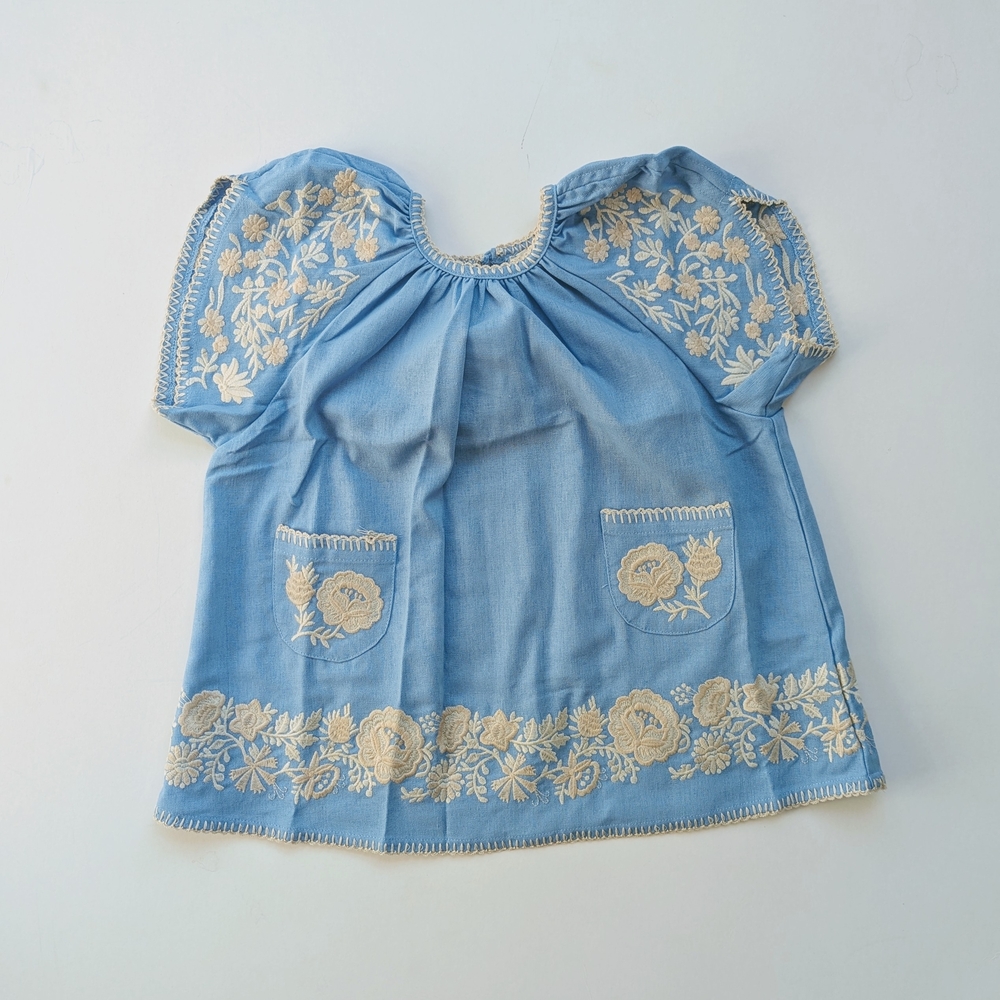 Blue Linen Embroidered Dress 18-24mo